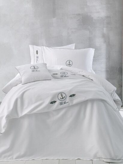 Ekskluzywna pościel na prezent Tivolyo Ancora marinistyczna z haftem