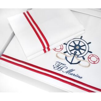 Ekskluzywna pościel na prezent Tivolyo Navy biała marinistyczna z haftem - 3