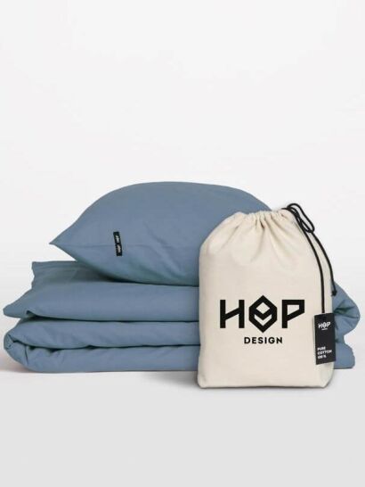 Hop pościel bawełniana płócienna szaroniebieska